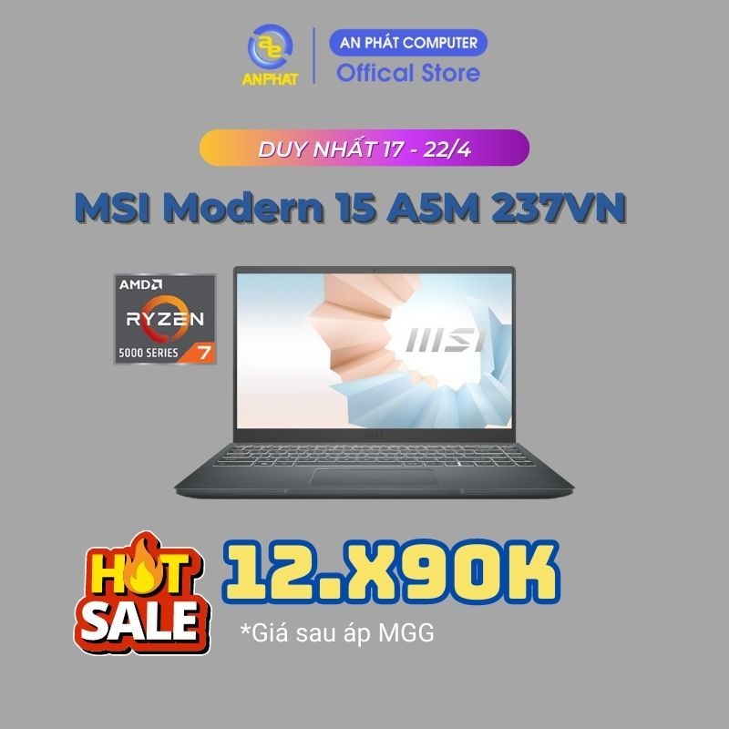 Laptop MSI Modern 15 A5M 237VN (Ryzen 7-5700U |15.6 inch FHD)