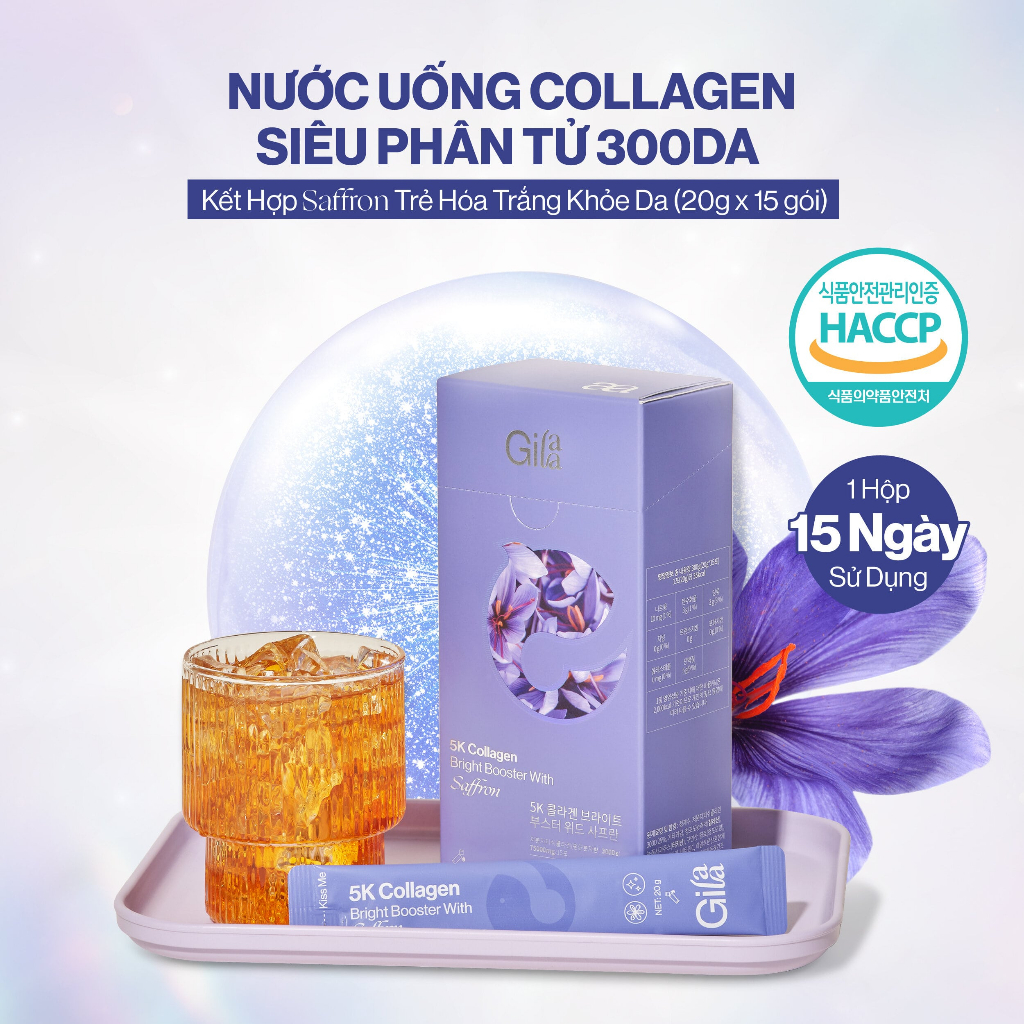 NƯỚC UỐNG COLLAGEN GILAA  SIÊU PHÂN TỬ 300DA KẾT HỢP SAFFRON TRẺ HÓA TRẮNG KHỎE DA (20g x 15 gói) | BigBuy360 - bigbuy360.vn