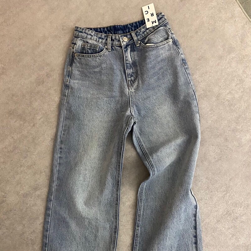 QUẦN JEANS SUÔNG RỘNG LƯNG CAO - XANH ĐÁ BẠC