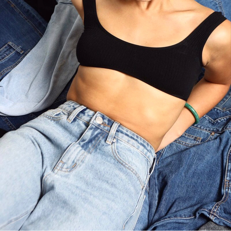 QUẦN JEANS SUÔNG RỘNG LƯNG CAO - XANH ĐÁ BẠC