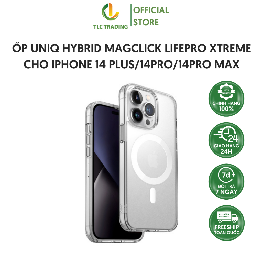 Ốp Lưng Dành Cho IPhone 14 Pro/14 Pro Max UNIQ Hybrid Magclick LifePro Xtreme Có Vòng Không dây Bảo Vệ Điện Thoại Tối Gi