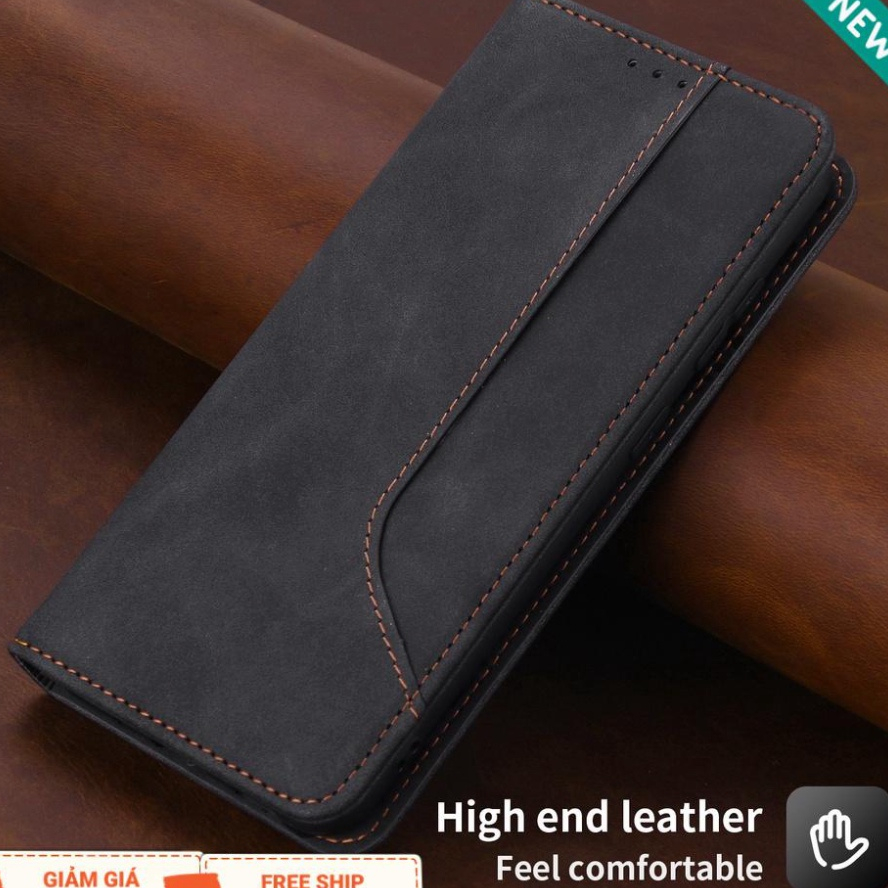 free ship Bao da may viền Oppo A57 4G 2022, A77s, bao da điện thoại kiểu ví, da mịn mượt