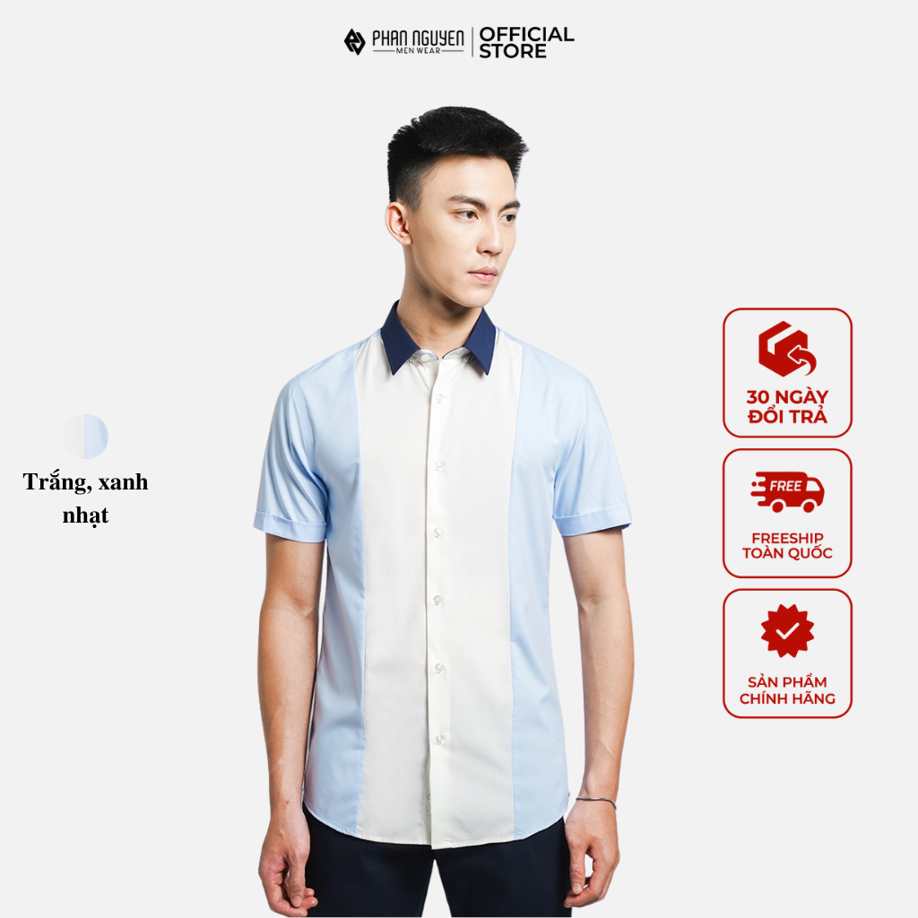 Áo Sơ Mi Nam Form Slim Fit PHAN NGUYỄN Tay Ngắn, Tôn Dáng, Ôm Vừa Vặn, Chất Vải Cao Cấp Bền Màu, Chống Nhăn SMC.377
