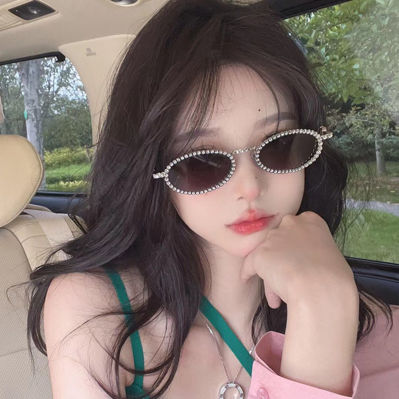 Kính râm GM_Jennie lesyeuxdenini gọng oval viền đá,kính mát chống UV cao cấp Jelly eyewear