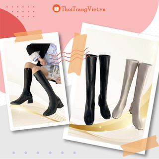 Giày bốt đùi chất da mềm kiểu dáng thời trang, bốt cổ cao nữ đế vuông 5p thời trang