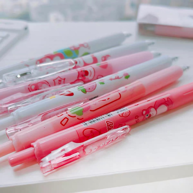 Set 6 Bút Gấu Dâu Lotso Mực Gel Màu Đen Tập Viết Hình Kiểu Hoạt Hình Dễ Thương Cho Học Sinh