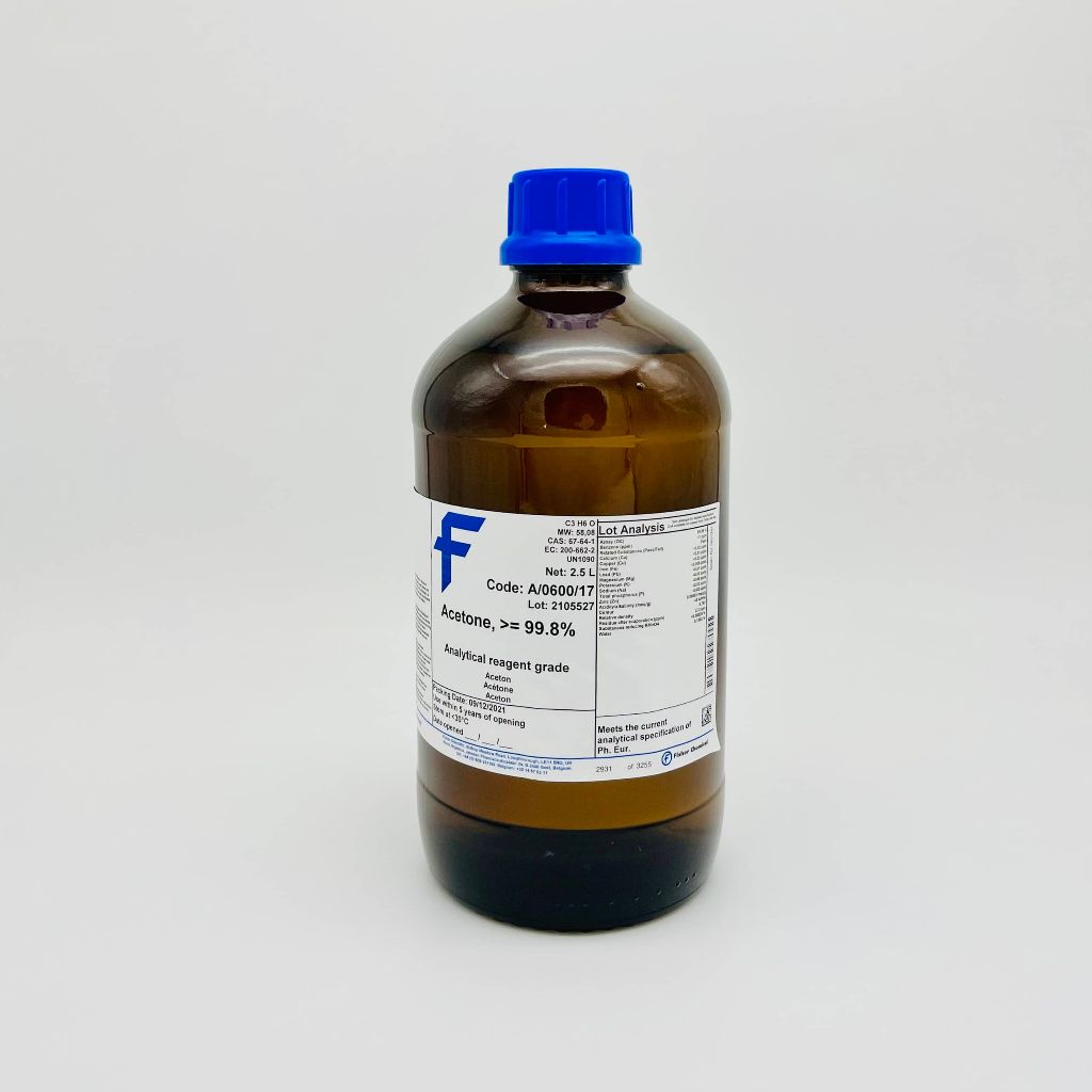 Hóa chất Acetone >99.8% (Chai 2.5L, AR, Fisher Mỹ, Cas 67-64-1)