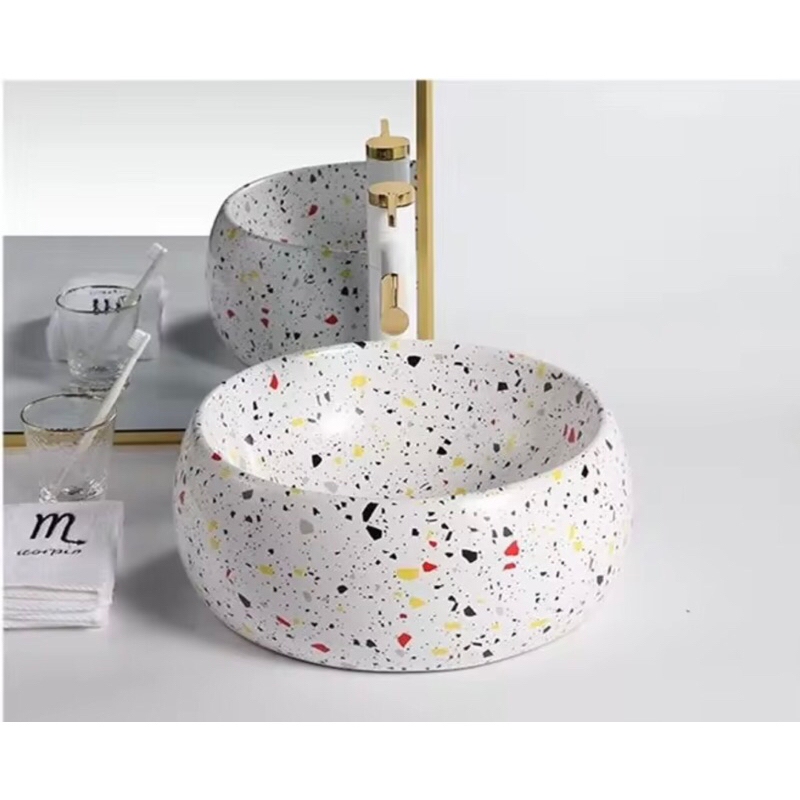 Lavabo nghệ thuật chấm bi đặt bàn (kiểu đá mài)