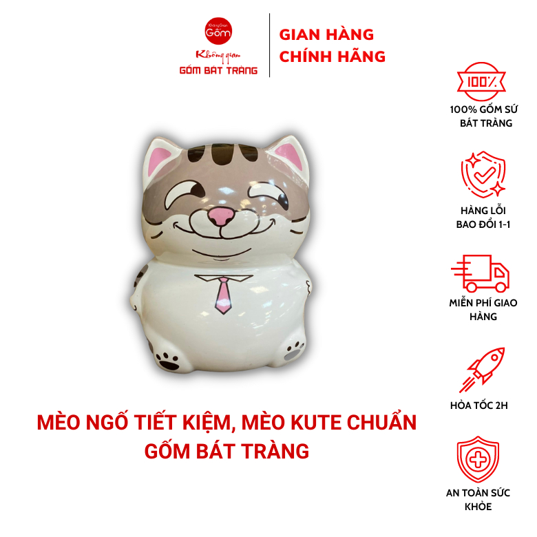 Mèo tiết kiệm , lợn đất, heo đất tiết kiệm gốm bát tràng, mèo decor cao cấp, mèo cute