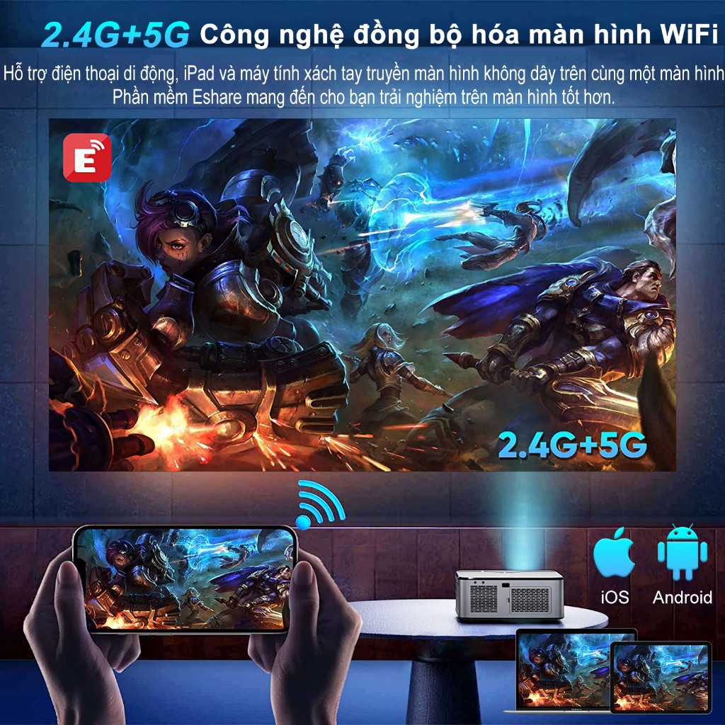 Máy Chiếu GOOJODOQ Wifi 8k Full HD 1080p 15500 LM Hỗ Trợ Android Bằng Đồng Bộ Màn Hình Smartphone 750ANSIN