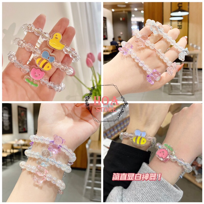 Vòng Đeo Tay, Dây Cột Tóc Chuỗi Hạt Pha Lê Hình Gấu, Hoa Tuylip, Vịt, Ong, Dễ Thương Phong Cách Hàn Quốc