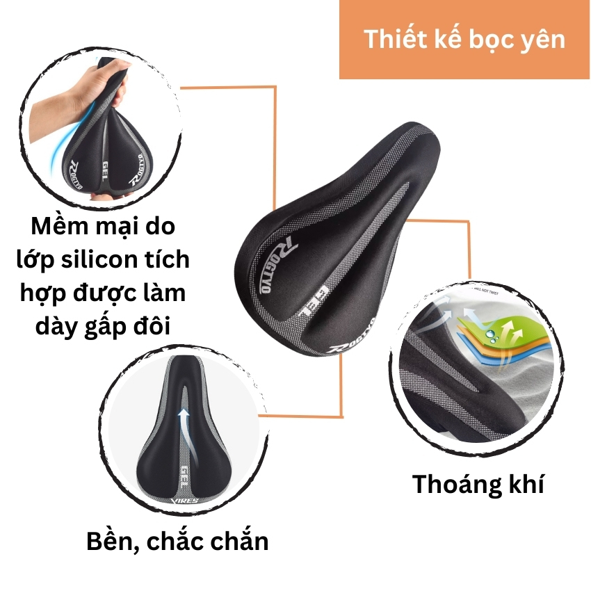Bọc yên xe đạp thể thao Vires/ Rogtyo êm ái thoáng khí 2 màu, bọc yên xe đạp đệm mút, đệm yên xe đạp