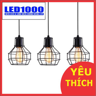 Combo 3 đèn thả lồng sắt - đèn thả lồng sắt hình tròn - bao gồm: bóng + phụ kiện đầy đủ