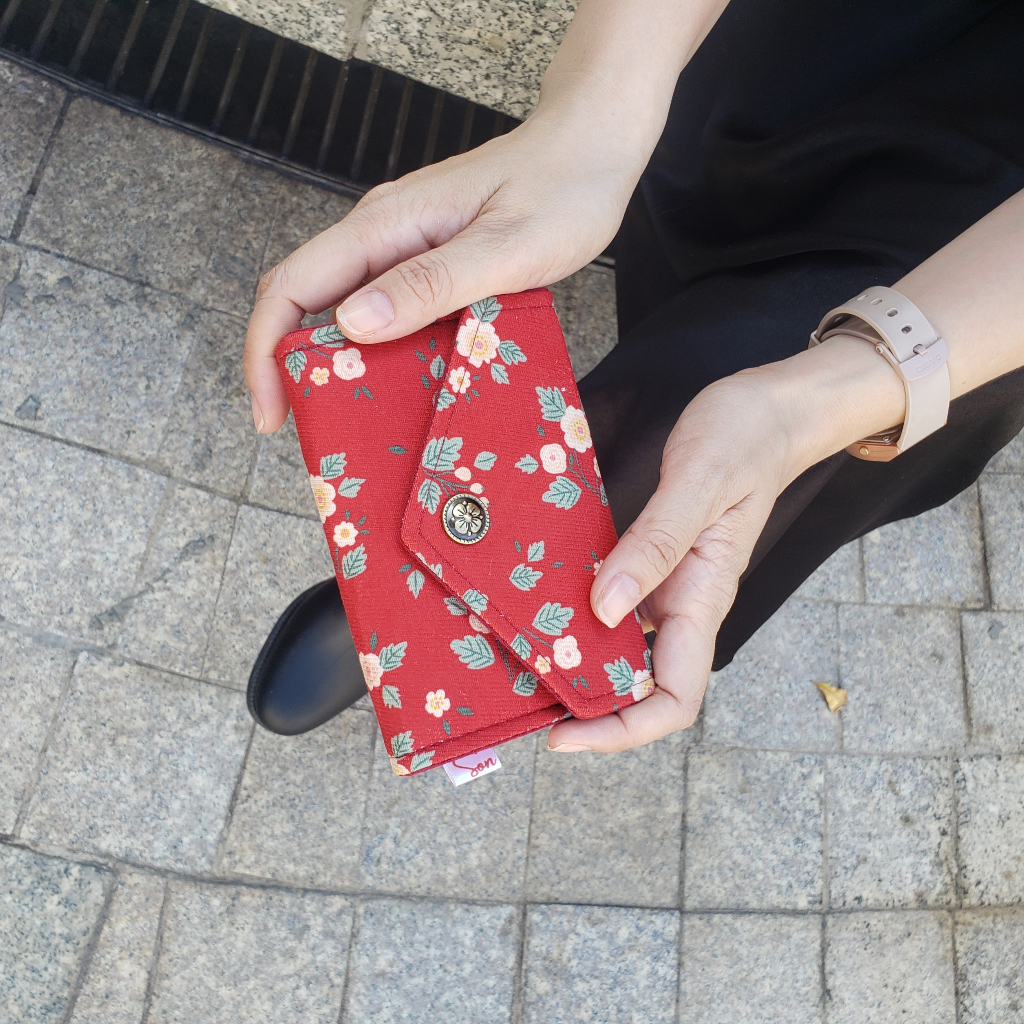 Ví Vải Handmade Đỏ Hoa Đào Siêu Đẹp, May Mắn Về Mặt Phong Thủy