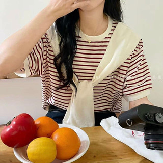 Áo thun kẻ sọc ngang kèm khăn choàng liền thủy thủ, áo phông kẻ vạt phối tay giả dáng vừa hàng QCCC Vocanlus Boutique