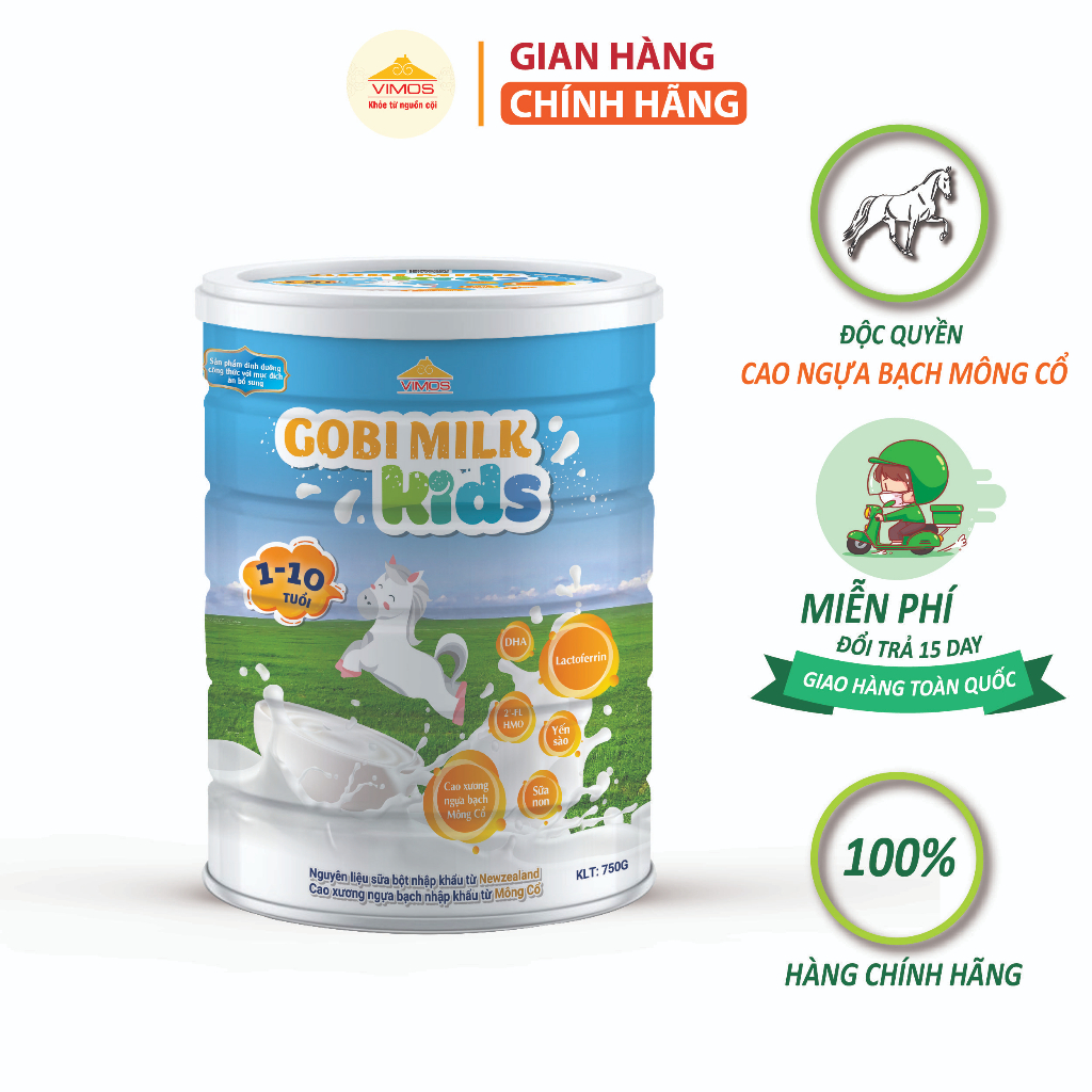 Sữa dinh dưỡng Gobi milk kids Cao xương ngựa bạch Mông Cổ và yến sào dành riêng cho các bé hay ốm vặt, biếng ăn, táo bón