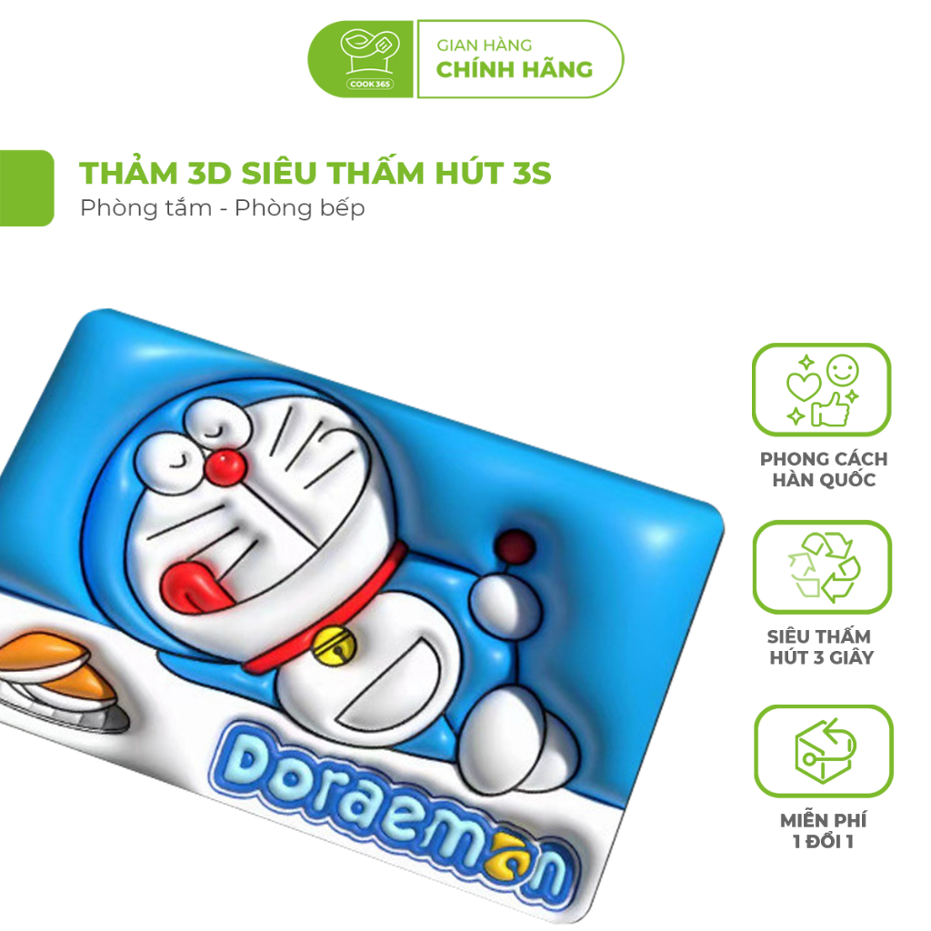 Thảm lau chân 3D mới nhất 2023 siêu thấm hút 3s phòng bếp phòng tắm hình Doraemon