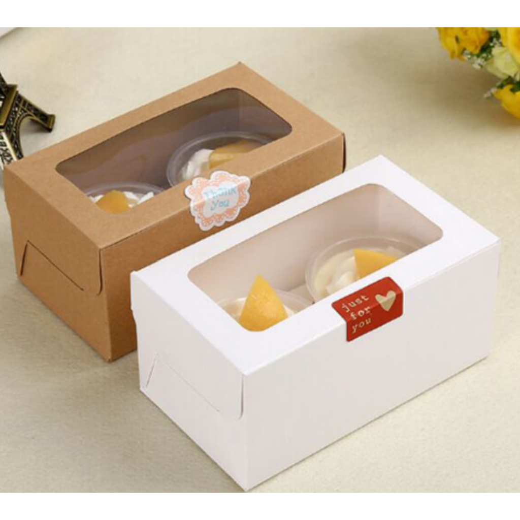 5 cái hộp cupcake 2 ô nắp gập dùng để đựng bánh