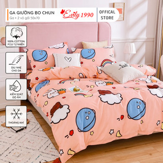 SET Chăn Ga Gối Cotton Poly Nhập Mẫu VŨ TRỤ CAM