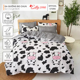 SET Chăn Ga Gối Cotton Poly Nhập Mẫu BÒ SỮA TINH NGHỊCH cho bé yêu ngủ ngon