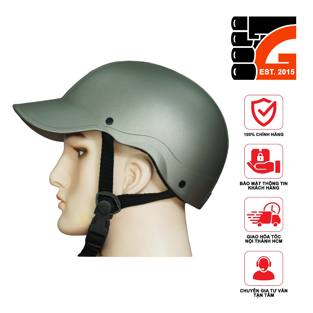 Mũ Bảo Hiểm 1/2 NAPOLI Nón Kết màu xám chuột nhám Trẻ Trung - FREESIZE 54-59cm - Dùng cho người đi moto, xe máy