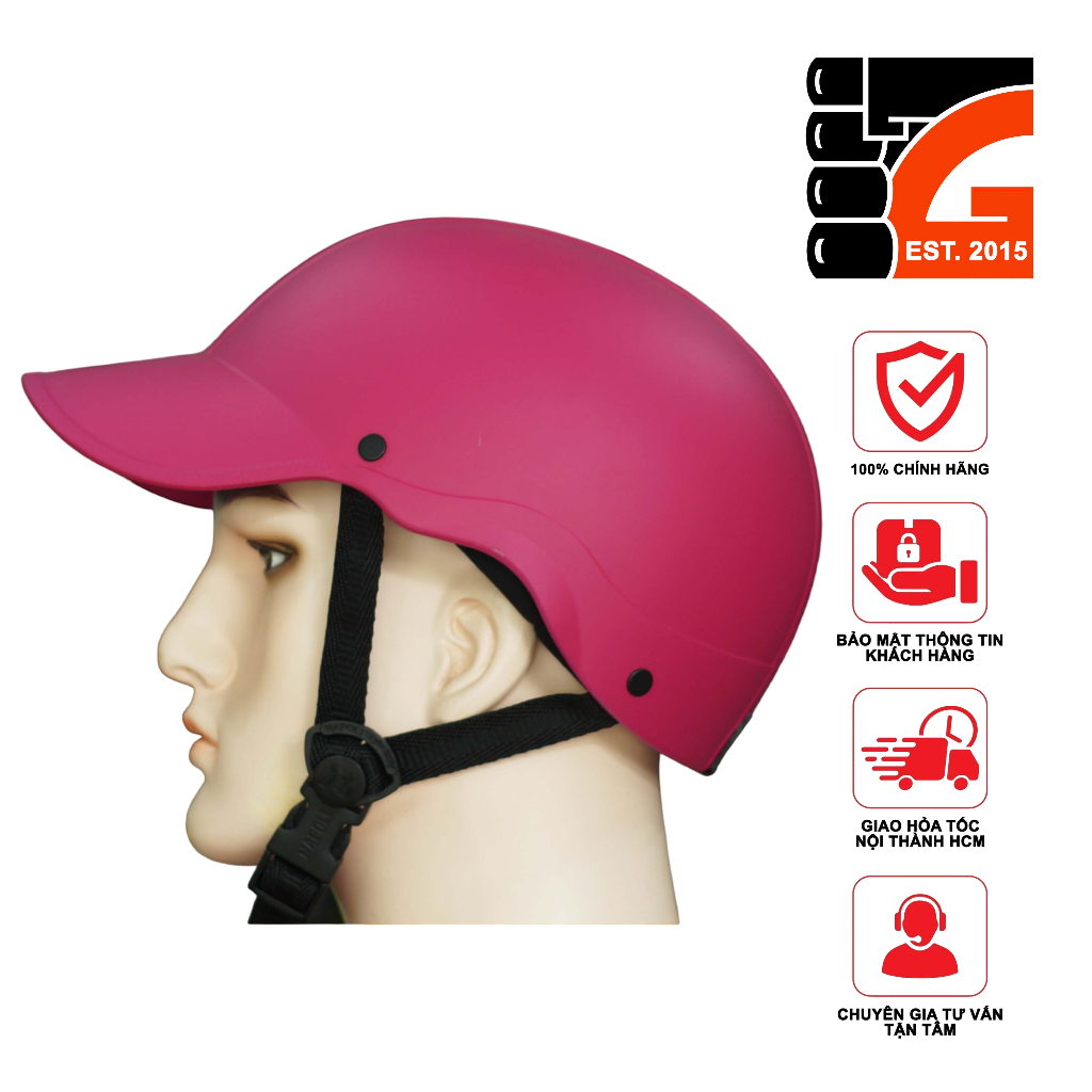 Mũ Bảo Hiểm 1/2 NAPOLI Nón Kết màu hồng đậm Trẻ Trung - FREESIZE 54-59cm - Dùng cho người đi moto, xe máy