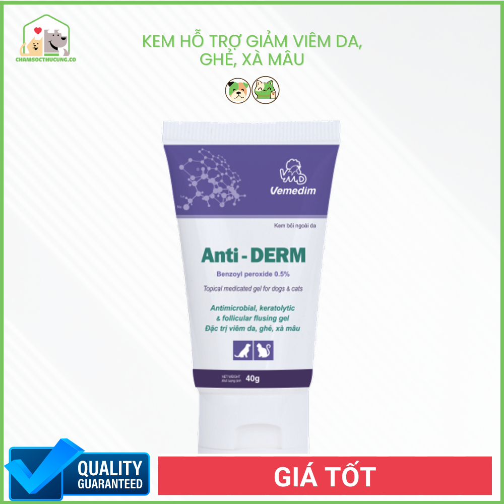 Kem Bôi Anti Derm Trị Viêm Da, Ghẻ, Xà Mâu Chó Mèo Vemedim 40gr