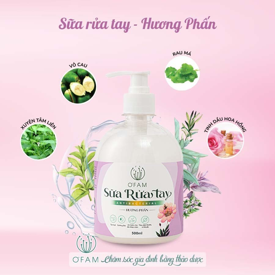 Sữa rửa tay O'Fam 500ml an toàn lành tính, dưỡng ẩm da tay và ngăn ngừa vi khuẩn