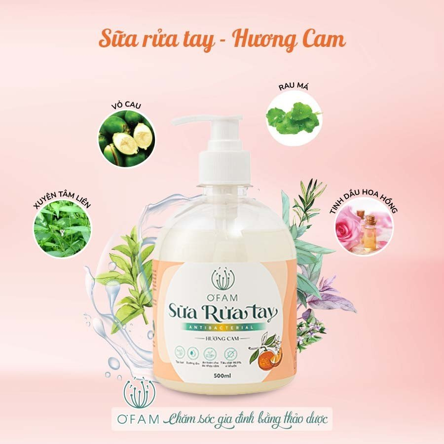 Sữa rửa tay O'Fam 500ml an toàn lành tính, dưỡng ẩm da tay và ngăn ngừa vi khuẩn