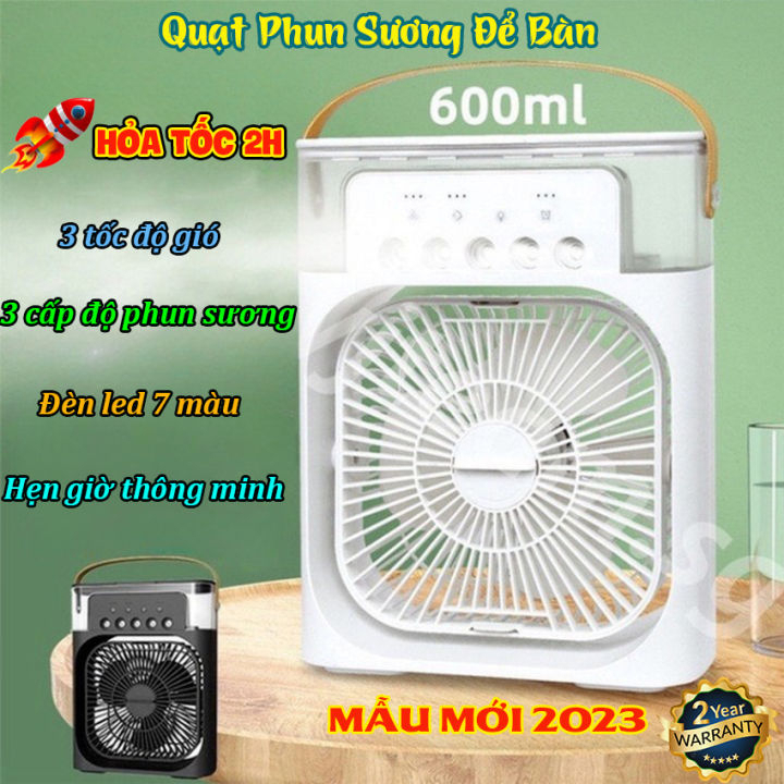 Quạt Hơi Nước Để Bàn có Hẹn Giờ Thông Minh, Quạt Điều Hòa Mini Có Khay Chứa Đá Đèn Led 7 Màu
