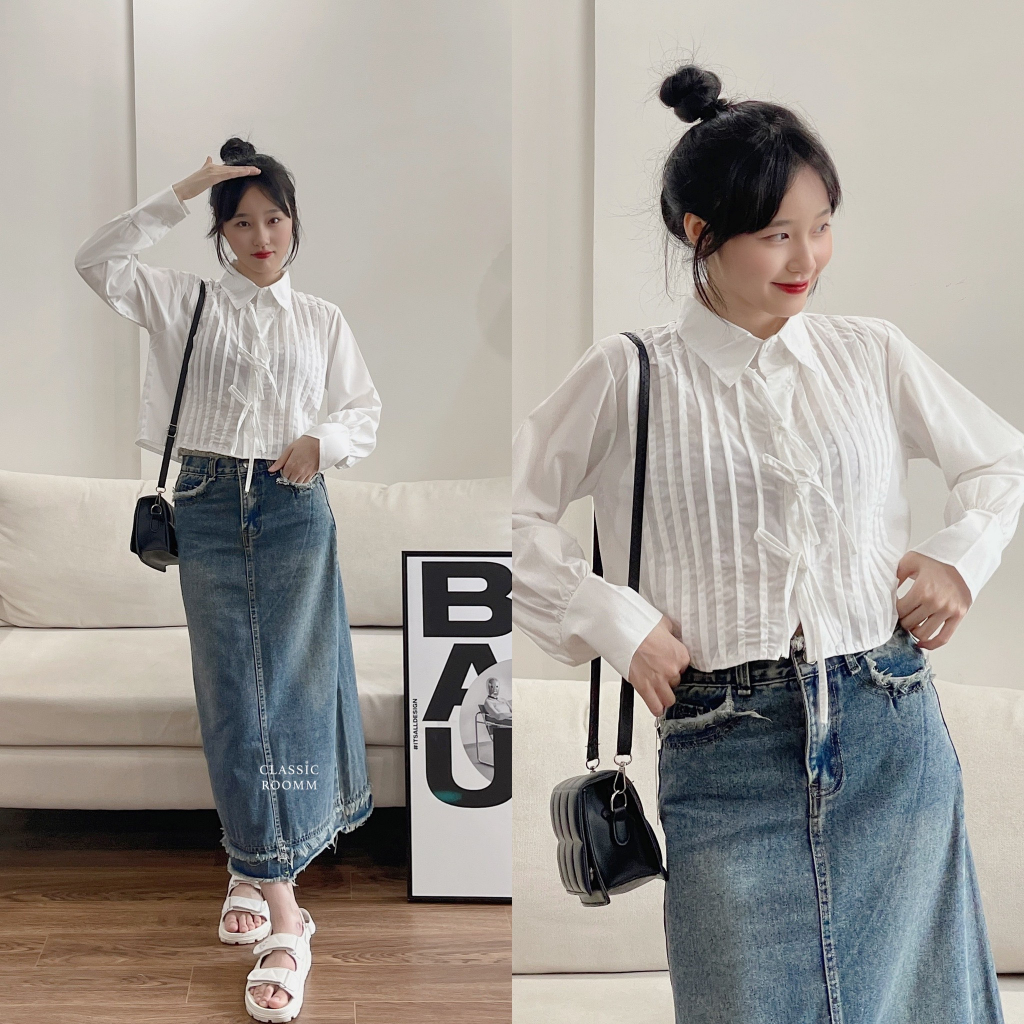 Chân váy Denim dài dáng chữ A phong cách Retro | BigBuy360 - bigbuy360.vn