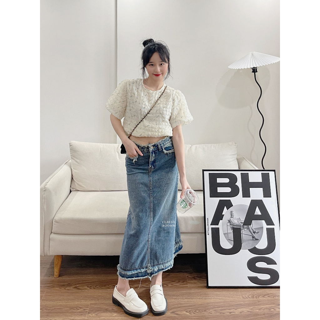 Chân váy Denim dài dáng chữ A phong cách Retro | BigBuy360 - bigbuy360.vn