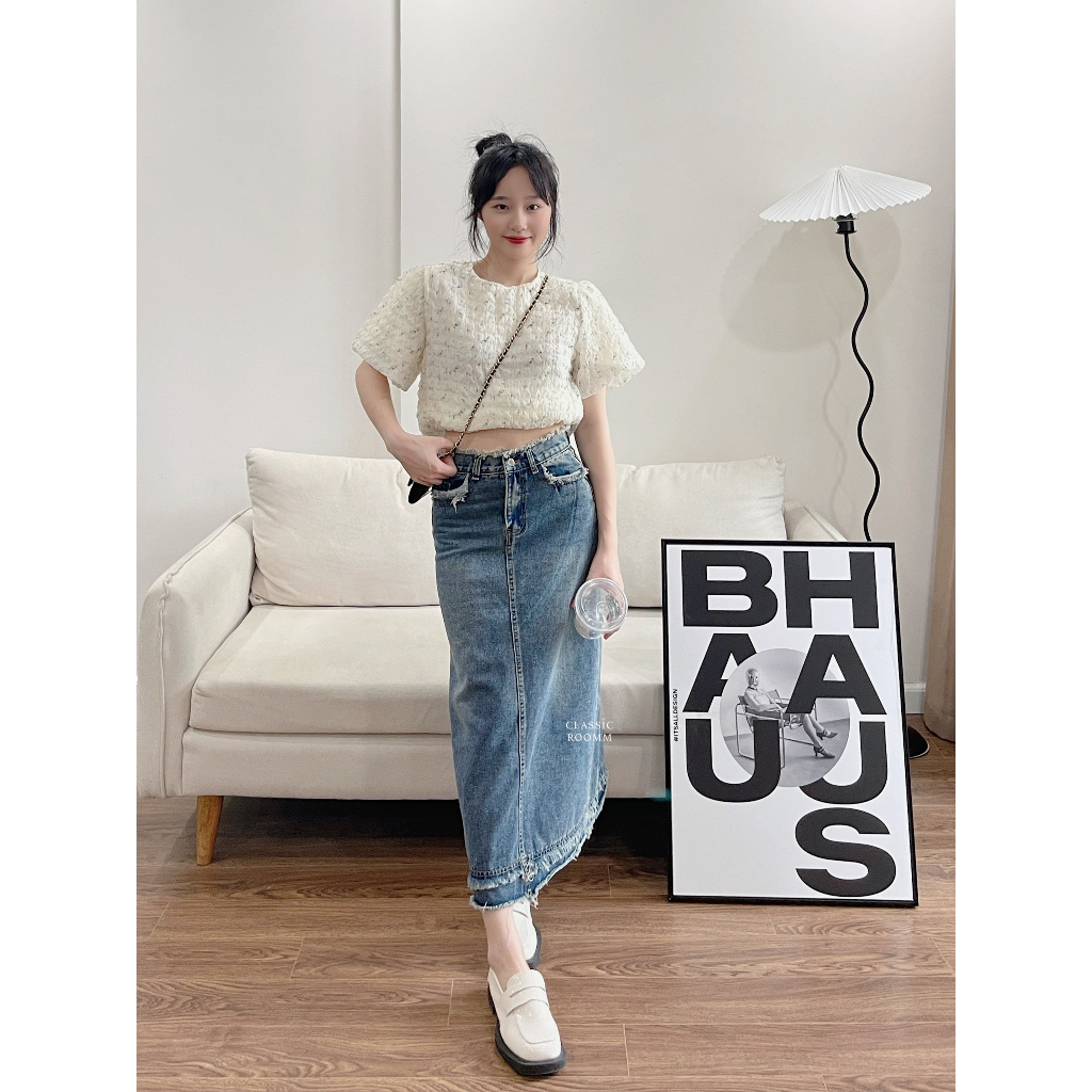 Chân váy Denim dài dáng chữ A phong cách Retro | BigBuy360 - bigbuy360.vn
