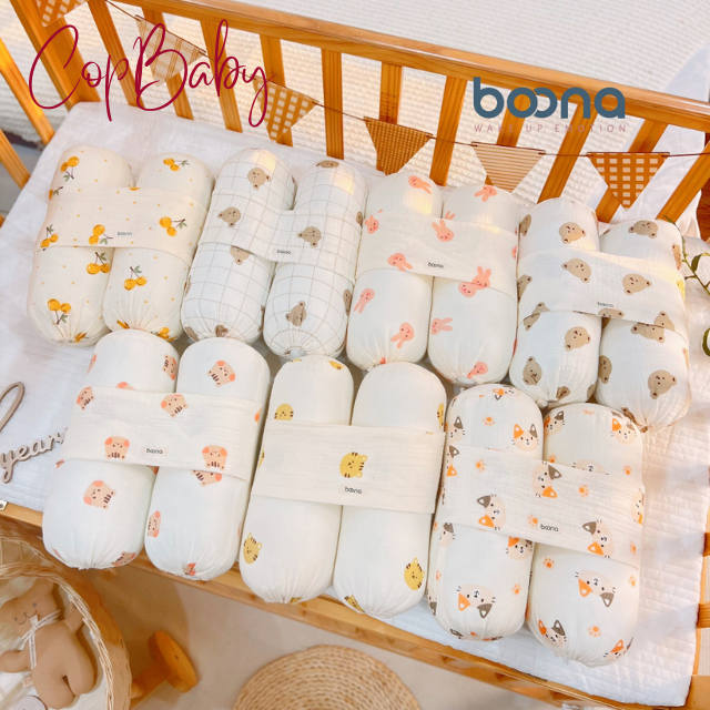 Bộ gối chặn cho bé Boona kết hợp vải muslin cao cấp tạo cảm giác êm ái giúp bé ngủ ngon chống giật mình