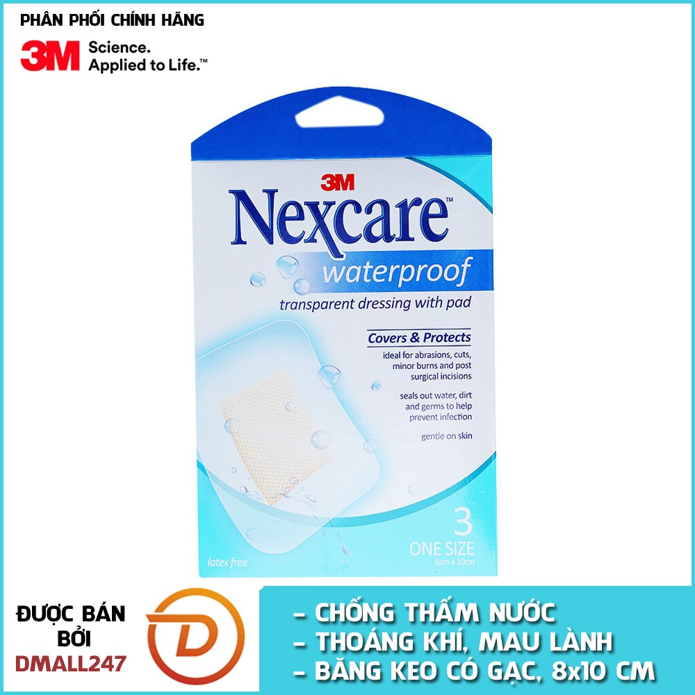 Túi 3 miếng băng keo cá nhân chống thấm nước có gạc Nexcare 3M BKCN-GAC