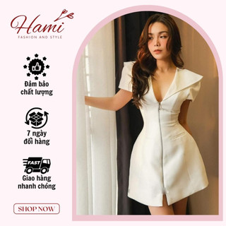 Váy khóa trước chất tafta hàng cao cấp Hami Fashion - màu trắng
