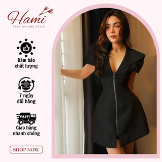 Váy khóa trước chất tafta hàng cao cấp Hami Fashion- màu đen