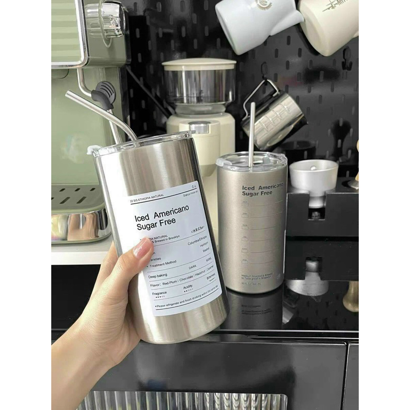 Ly giữ nhiệt Americano 600ml innox kèm ống hút .Thiết kế ly đẹp mắt phù hợp người dùng