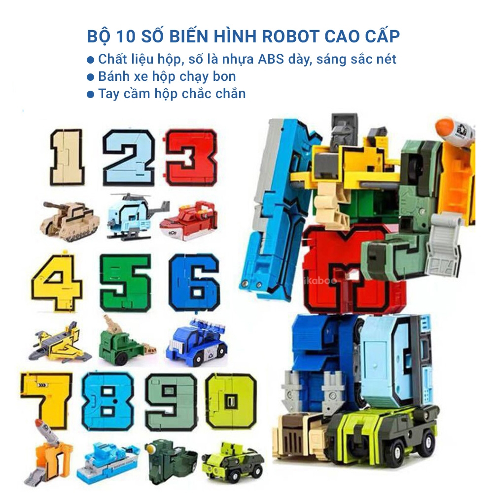 Đồ chơi số biến hình cao cấp Pikaboo có thể ghép thành robot cỡ lớn chất liệu nhựa an toàn