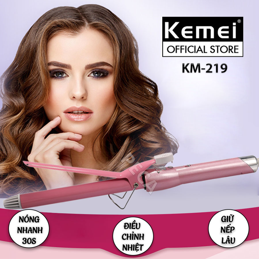 Máy uốn tóc cao cấp Kemei KM-219 điều chỉnh 2 mức nhiệt độ thích hợp sử dụng mọi loại tóc uốn xoăn, uốn lọn - chính hãng