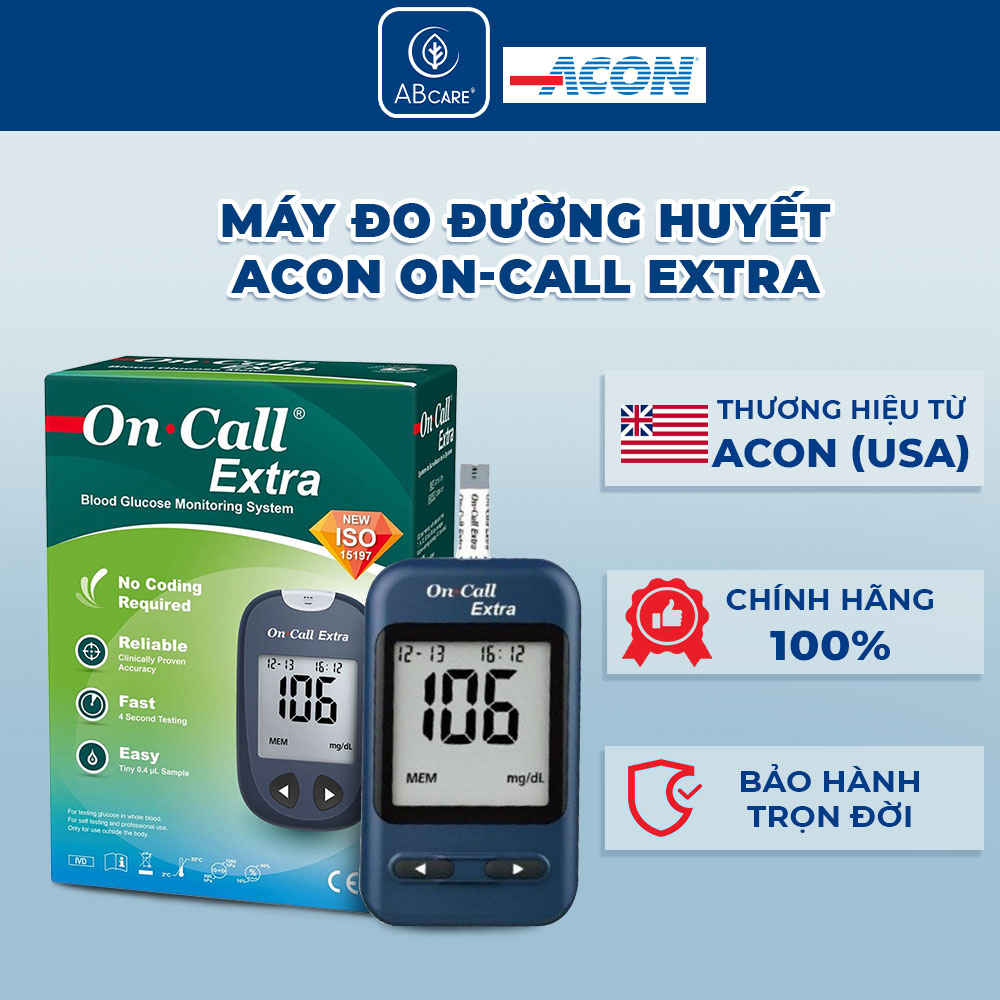 Máy đo đường huyết Acon On-call Extra kèm hộp 25 que thử - bảo hành trọn đời