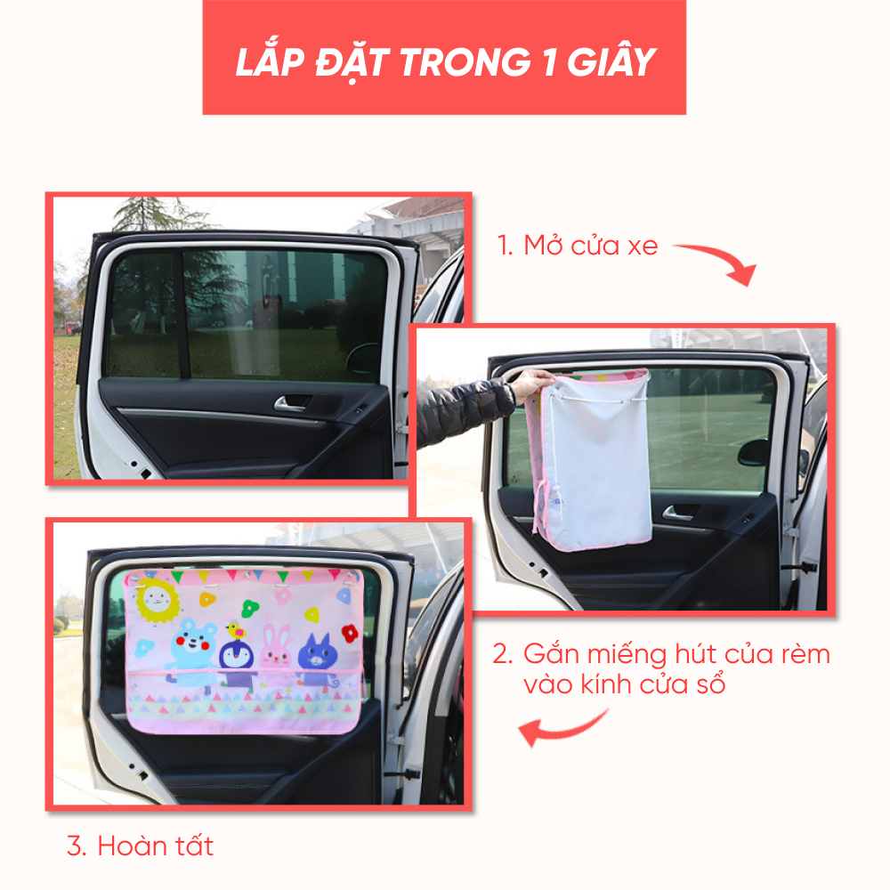 Rèm Vải Che Nắng Ô Tô Hàn Quốc Phối Hình Dễ Thương Có Gắc Hút | BigBuy360 - bigbuy360.vn