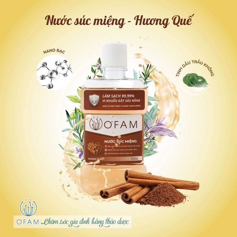 Nước súc miệng O'Fam 250ml ngừa viêm nướu, loại sạch mảng bám, mang lại hơi thở thơm mát tự nhiên