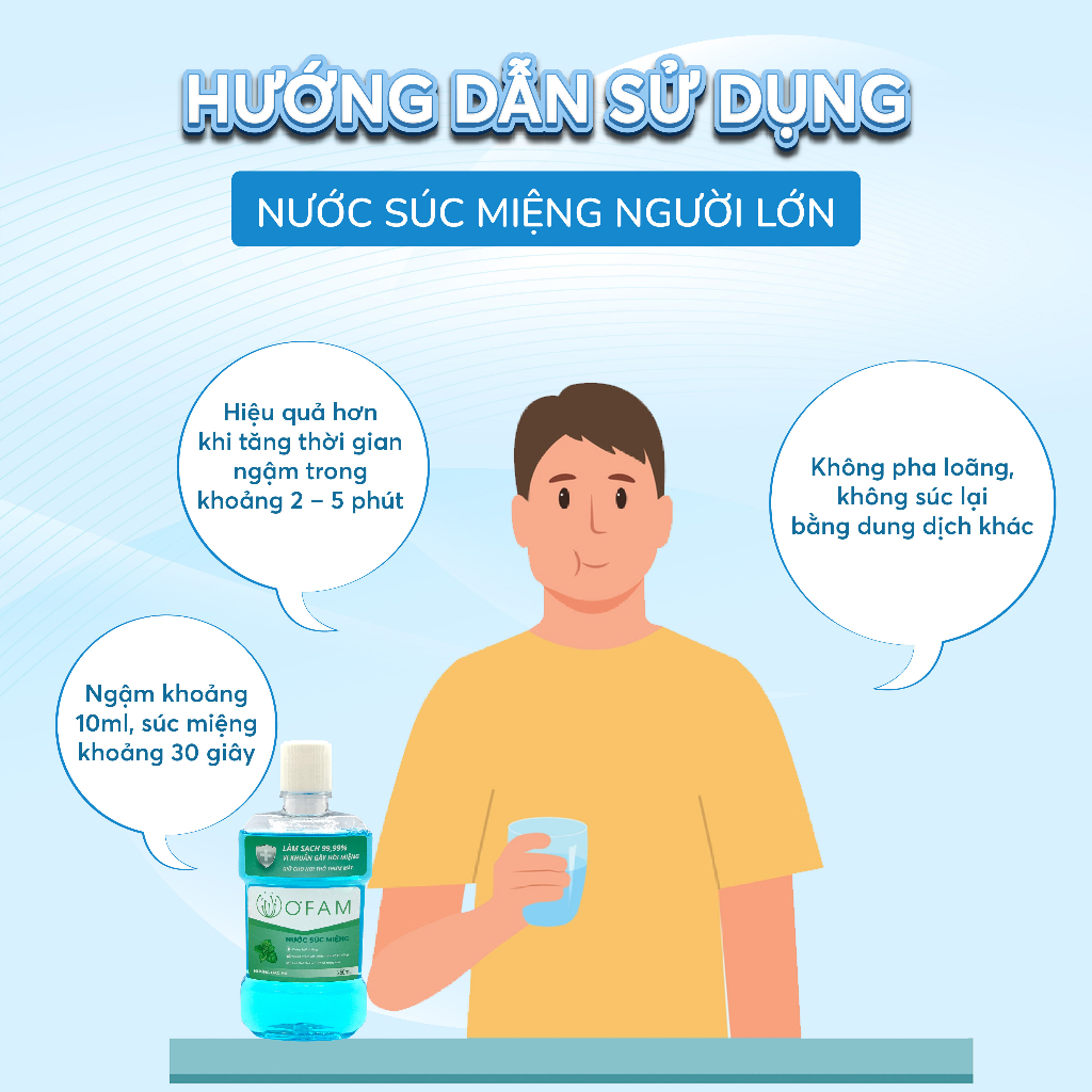 Nước súc miệng O'Fam 250ml ngừa viêm nướu, loại sạch mảng bám, mang lại hơi thở thơm mát tự nhiên