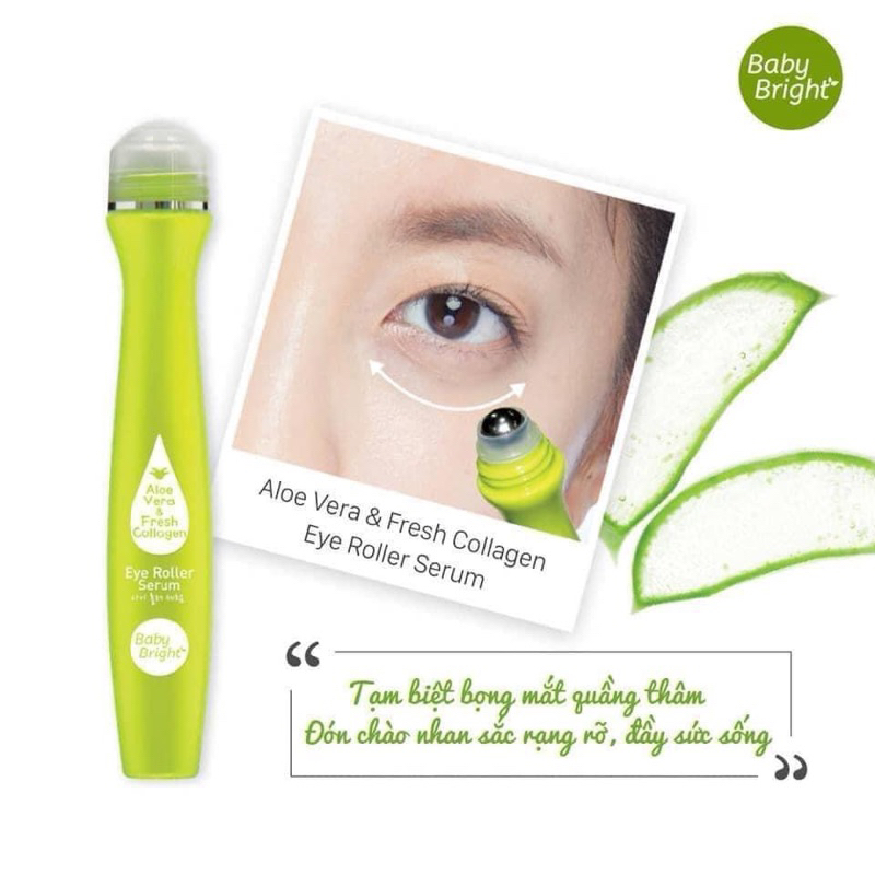 Thanh lăn mắt đá lạnh chiết xuất lô hội & collagen tươi Baby Bright Aloe Vera & Fresh Collagen Eye Roller Serum