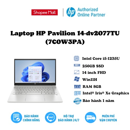 [Mã ELHP3TR giảm 12% đơn 500K] Laptop HP Pavilion 14-dv2077TU (7C0W3PA) Natural Silver I5-1235U(upto 4.4Ghz, 12MB)