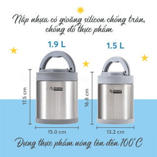 Camen giữ nhiệt Zebra Merry Meal 1,9L có ngăn & muỗng - 152445