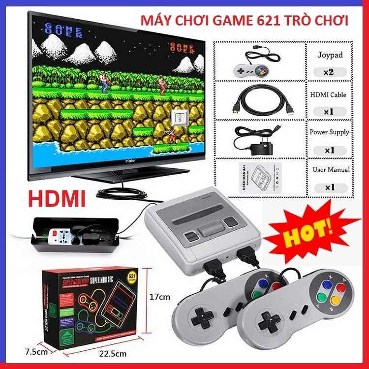 Máy Chơi Game, 4 Nút Retro Mini 621 Trò Chơi, Tặng Thẻ Nhớ - Phiên Bản Nâng Cấp 2023 - Cắm Cổng HDMI - 2 Người Chơi