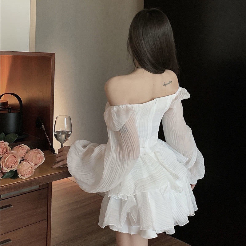 Váy Đũi Gân Cổ Vuông Đính Cúc Tay Bồng Tiểu Thư❤️