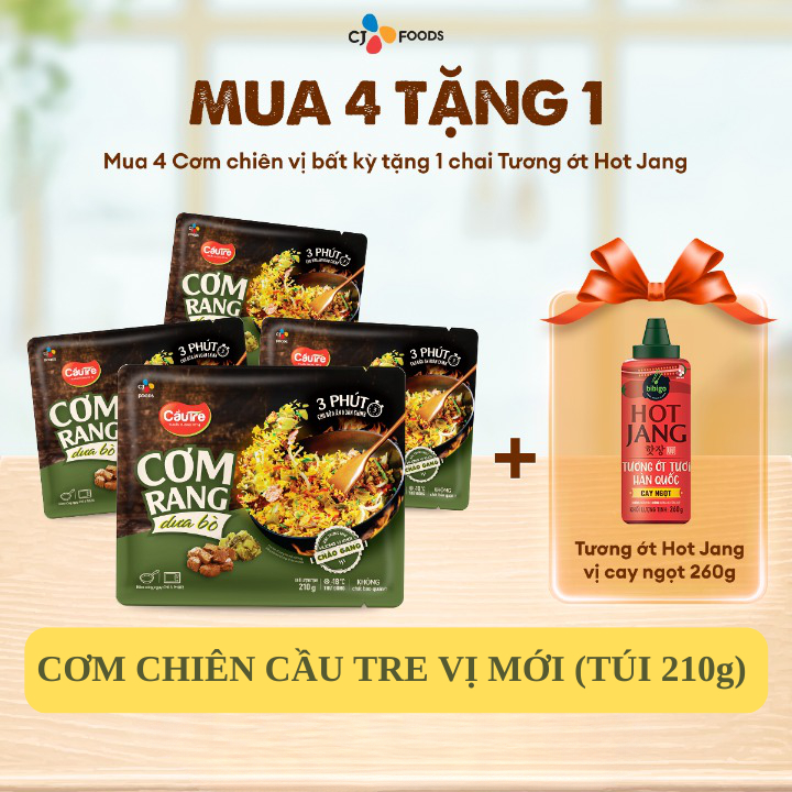 Cơm chiên Cầu Tre mới Vị dưa bò, gà cháy tỏi, hải sản, kim chi xúc xích (túi 210g) [Mua 4 tặng 1 chai Hot Jang]